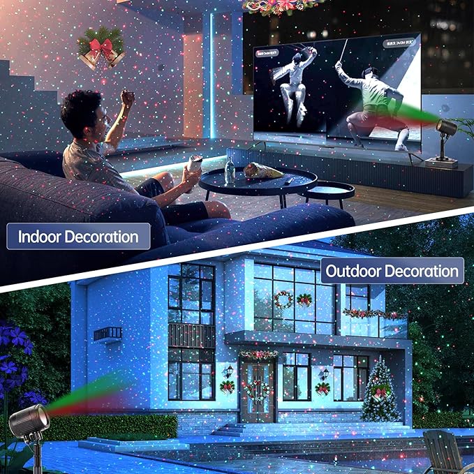 Christmas Projector Lights Outdoor, Motion Laser Star Shower, Bliss Lights with Remote Control, Waterproof, Firefly Decor for Tree Yard Garden Home, Red Green Holiday Party Landscape Decoration (RG)
