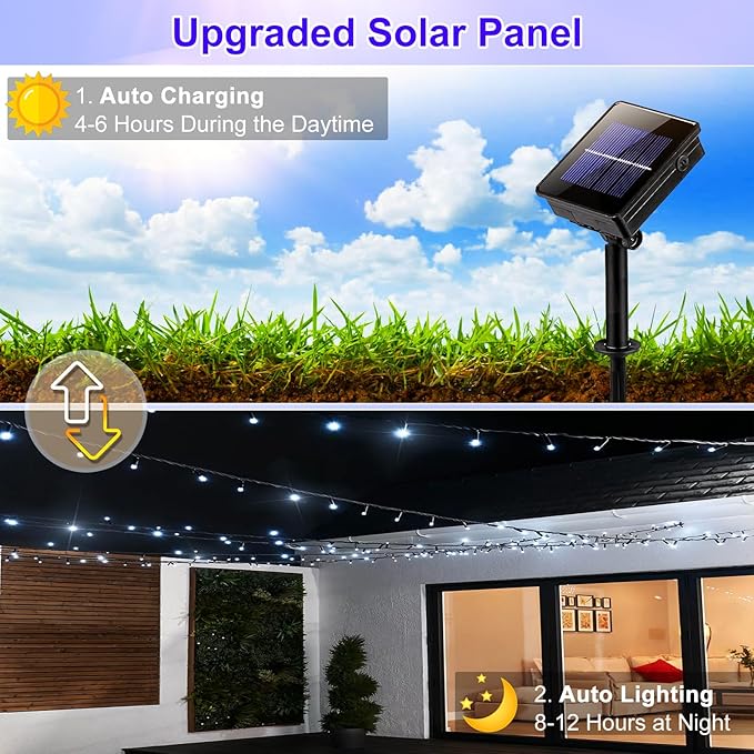 2 Pack Solar String Lights for Outside, Each 39Ft 120 LED Solar Lights Outdoor, 8 Modes Waterproof Solar Powered Fairy Twinkle Light for Backyard Patio Tree Party Garden Decoration, White