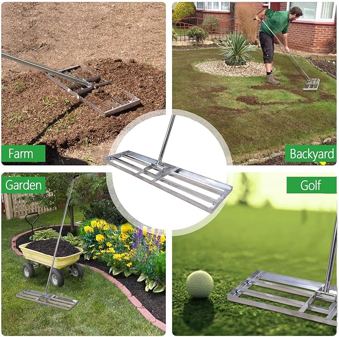 Scalebeard Lawn Leveling Rake-7 FT Level Lawn Tool / Soil Lawn Rake Stainless Steel Leveling Rake Landscape Rake with Handle for Garden Backyard Golf/Lawn（7FT, 35 x 10IN）