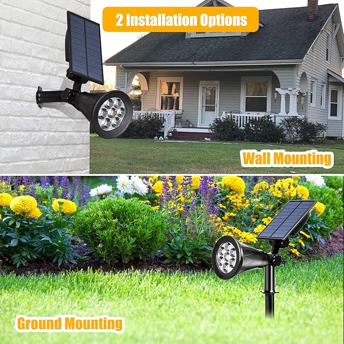 T-SUN Solar Spot Lights Outdoor, 7 LED Solar Landscape Spotlights Wall Lights Auto ON/Off Waterproof Solar Lights for Tree, Patio, Yard, Garden, Driveway, Pool Area(Yellow- 2 Pack)