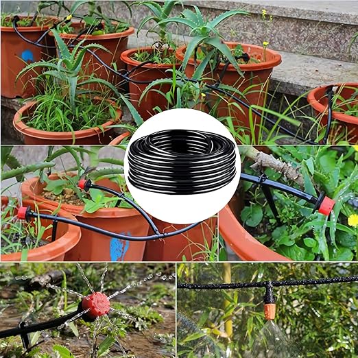 1/4 Drip Irrigation Tubing, 100FT 1/4 Irrigation Hose, Black Polyethylene 1/4 Inch Drip Irrigation Tubing with Drip Irrigation Fittings, DIY Garden Water-Saving Irrigation System.(02, 100FT)