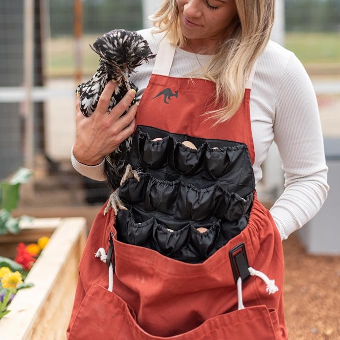 Roo Gardening Apron with Pockets & Harvesting, Picking Pouch - Adjustable, Water-resistant, Washable Canvas Cotton