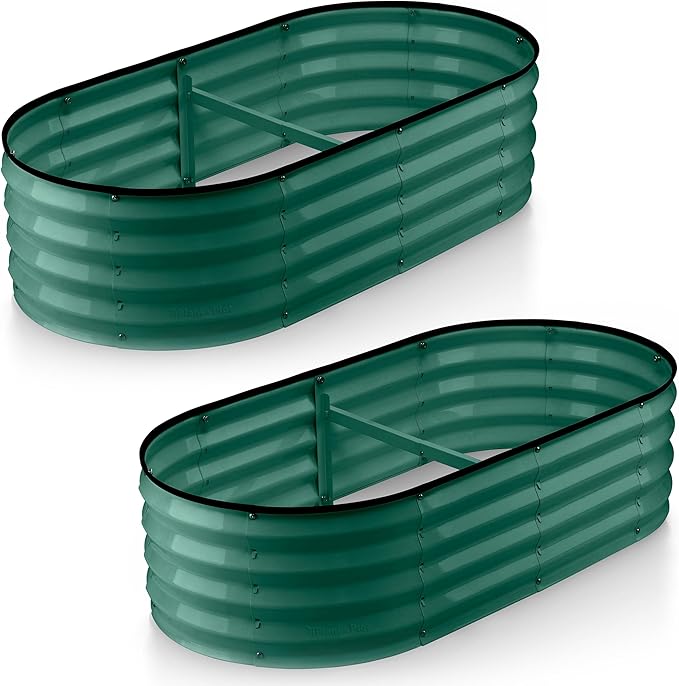 Galvanized Raised Garden Beds Outdoor // 4×2×1 ft (2-Pack) Planter Raised Beds for Gardening, Vegetables, Flowers // Large Metal Garden Box (Dark Green) // Patented Tool-Free Design