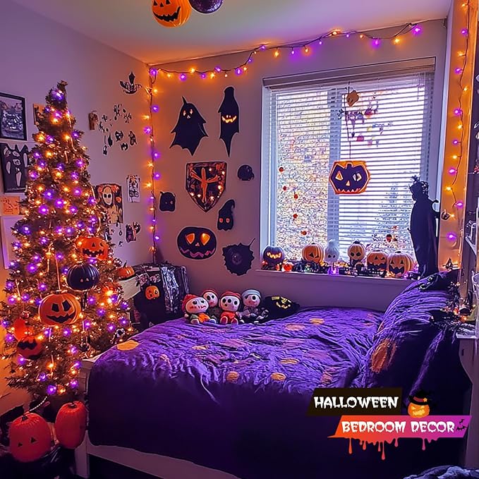 JMEXSUSS 500 LED Orange and Purple Halloween Lights, 173ft Halloween String Lights Outdoor Waterproof, 8 Modes Christmas Tree Light Plug in for Party House Indoor Decor