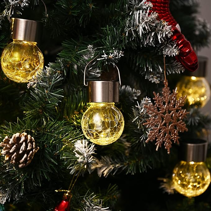 GIGALUMI 8 Pack Solar Outdoor Lights, Solar Hanging Lights for Christmas Decoration-Cracked Glass Solar Lights Outdoor Waterproof for Garden, Yard, Fence, Tree（Warm White）