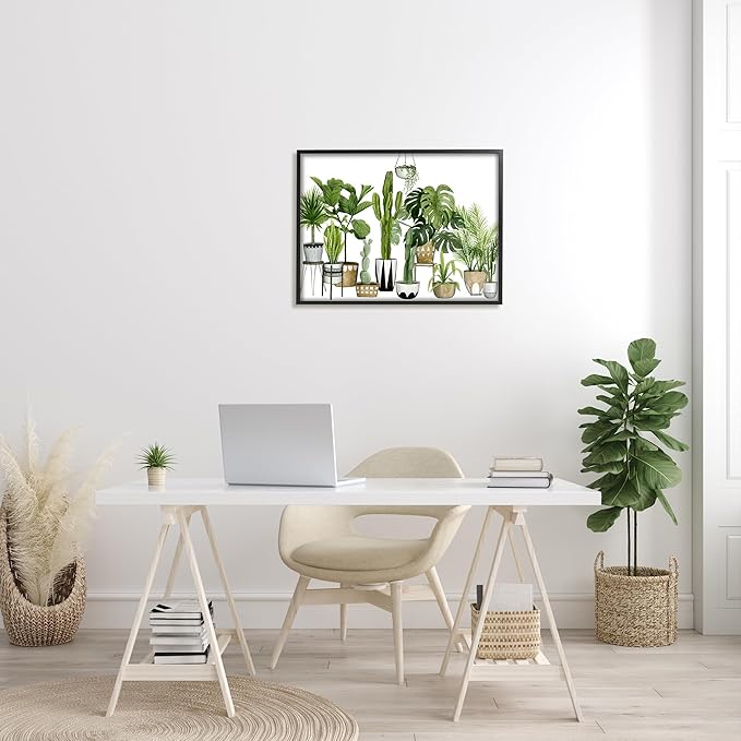 Stupell Industries Boho Plant Scene with Cacti and Succulents in Geometric Pots Watercolor Framed Giclee Art Design By Artist Grace Popp