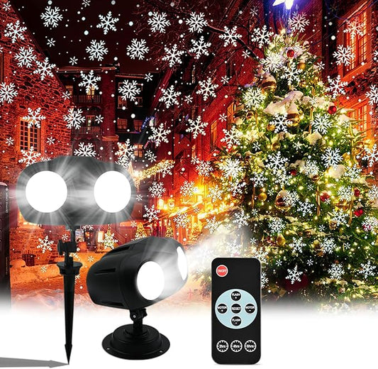 Snowfall Christmas Light Projector,Snowflake Night Projection Lamp, IP65 Waterproof Outdoor LED Snow Spotlight for Holiday Party Home Decor Garden Light Projector, with Remote Control