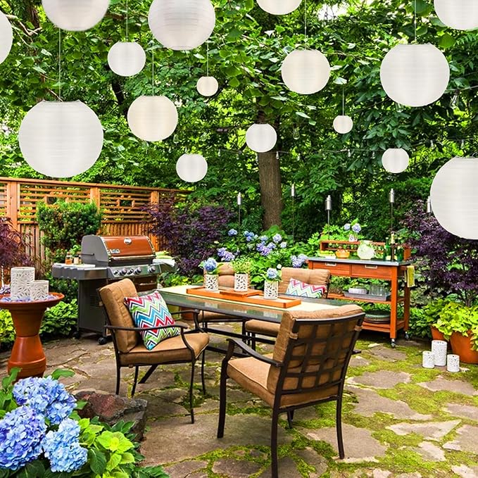 KNONEW 10 Pack White Outdoor Silk Lanterns Decorative, 10inch Waterprooof Outside Indoor Chinese Hanging Round Lanterns for Weddings, Birthdays, Parties Decoration (White)