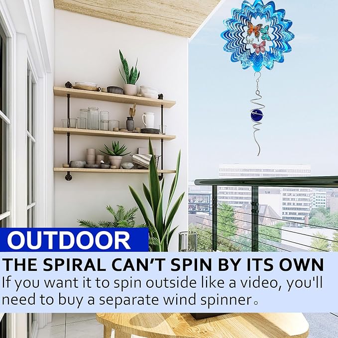 Gazing Ball Spiral Tail Wind Spinner,Decorative Wind Spinner 11inch Tail and 2 inch Glass Orb. Indoor Outdoor Wind Spinner Tail Sun Catcher Garden Decoration-13 inch Height(Dark Blue)