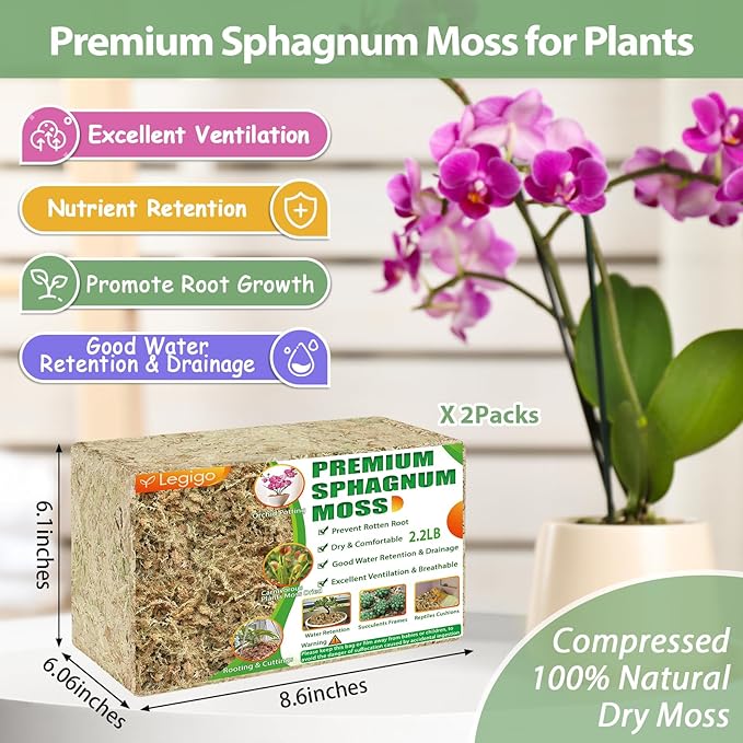 Legigo 4.4LBS Premium Sphagnum Moss for Plants- 80QT Natural Succulent Carnivorous Plant Moss Dried, Long Fiber Orchid Moss for Orchid Repotting Succulent Sarracenia Potted Plants Gardening & Reptiles