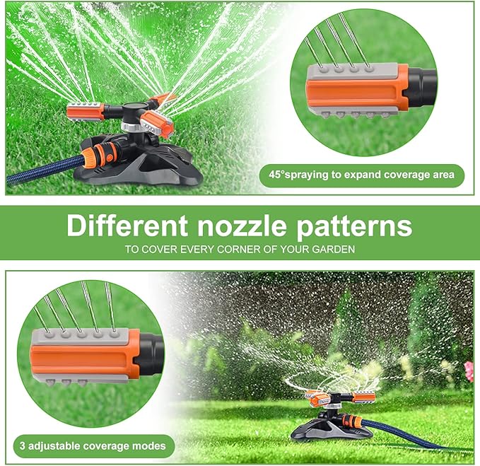Lawn Sprinkler,Upgrade Garden Sprinkler Automatic 360 Degree Rotating Irrigation Grass Water Sprinkler System, Garden Hose Sprinkler for Yard/Built in 36 Units Angle Spray Nozzles-2Pack(Orange)