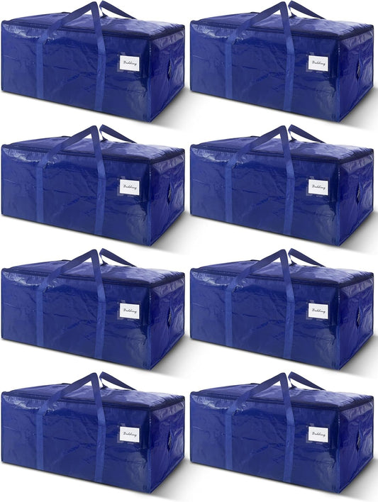 8 Pack Extra Heavy Duty Large Moving Bags with Strong Zipper & Carrying Handles, Sturdy Clothes Storage Bag Totes Bins, Packing Bags Moving Boxes College Moving Supplies, Dark Blue - 40 gal