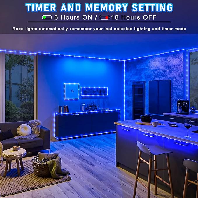 66FT 200 LED Rope Lights for Outside, Christmas String Lights with Waterproof 8 Modes, Flexible and Connectable Plug in Fairy Lights for Outdoor Indoor Bedroom Patio Party Wedding Decorations, Blue