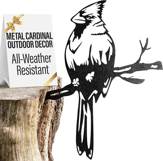 Renovatio Metal Bird Decor – Stylish Decoration for Yard & Garden – Perfect Outdoor Yard Art – 12 Gauge Thick Steel – Ideal Backyard Decor & Bird Ornaments – Cardinal Bird (Black)