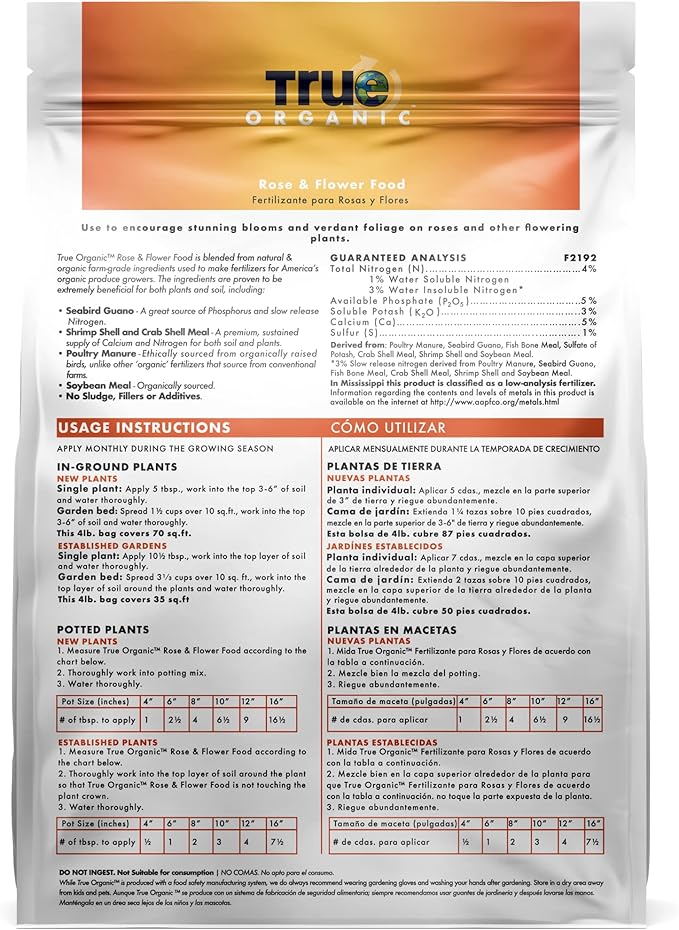 True Organic Rose & Flower Food – Organic Fertilizer for Stunning Blooms – 12lb Bag Covers 210 Sq. Ft.