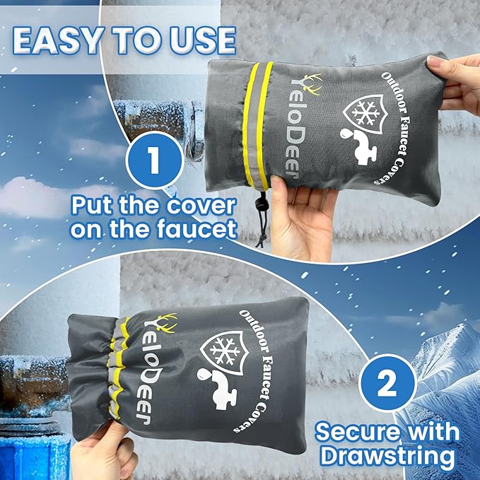Outdoor Faucet Cover for Winter, Yelodeer 4 Packs 7.1"W X 10.7"H Upgraded Thicken Spigot Pipe Covers, Reusable Waterproof Oxford Faucet Sock, Hose Bib Covers for Winter Insulated Freeze Protection