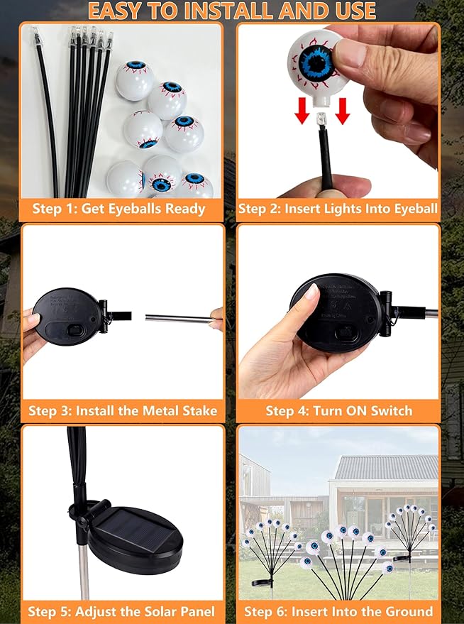 Halloween Decorations Outdoor Path Lights - 4 Packs 32LEDs Solar Halloween Eyebal Pathway Lights Swaying by Wind,Waterproof Solar Halloween Stake Lights for Garden Yard Porch Patio Pathway (Orange)