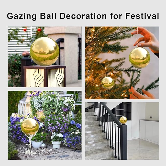 Nerien Gazing Ball, Stainless Steel Garden Mirror Globe, Polished Ornament Sphere, Hollow Floating Reflective Hemisphere, for Home Outdoor Pond Housewarming Swimming Pool Decoration, Gold, 10Pcs