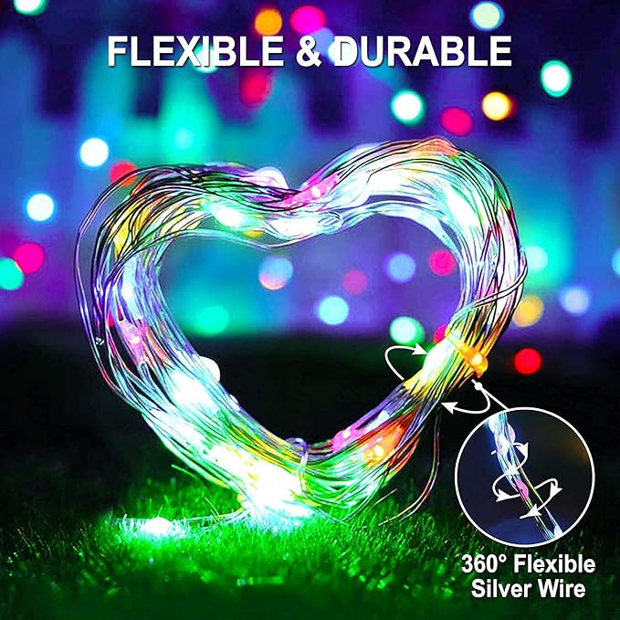 JMEXSUSS 2 Pack Solar String Lights Outdoor Waterproof, Each 33FT 100 LED Multi Colored Solar Fairy Lights, 8 Modes Easter String Light for Yard Patio Tree Garden Christmas Easter Decorations