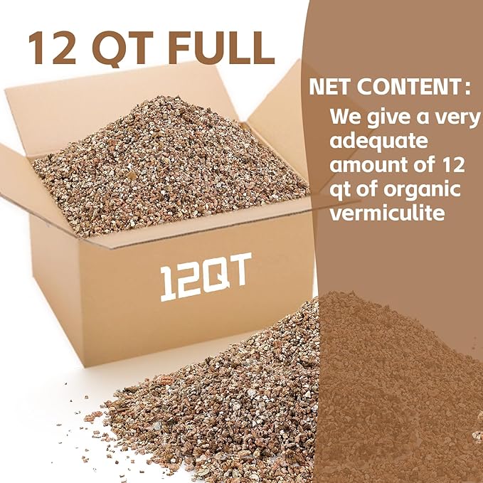 12QT Vermiculite, 2-4mm Fine Grade Horticultural Vermiculite for Plants and Gardening, Vermiculite Bulk houseplants Mushrooms to Maintain Soil Moisture and Plant Growth