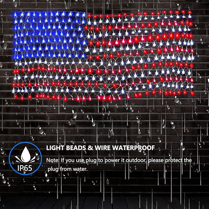 American LED Flag Net Lights - 420 LED 4th of July Decorations Outdoor Lighted Flag String Lights of The United States for Memorial Day Yard Garden Festival Holiday Party