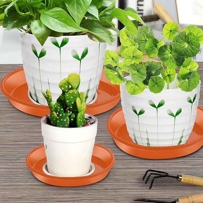 9 Pack Plant Saucers (8 inch /10 inch /12 inch),Heavy Sturdy Plant Trays Pot Tray for Indoor Clear Plastic Flower Pot Saucers Thicker Plant Water Drip Trays for pots-Terracotta