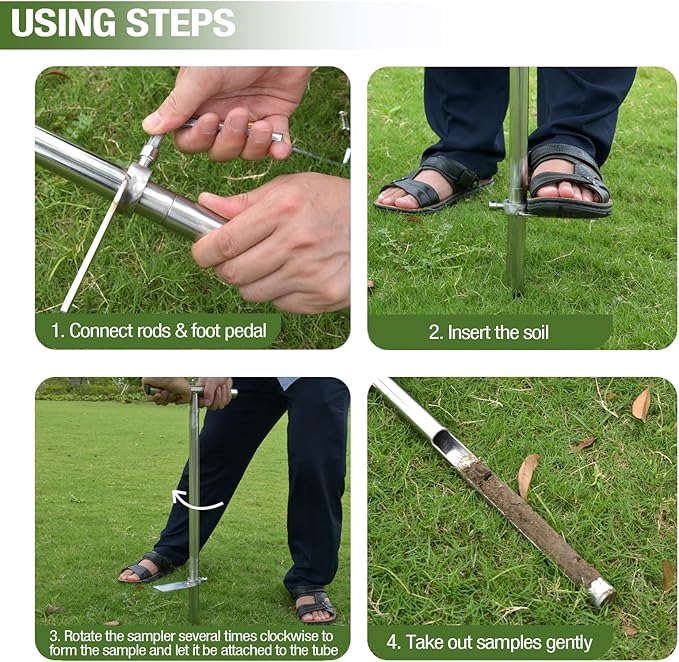 Soil Probe 35 Inch with 2 Bags, Straight Soil Sample Probe for Lawn House Plants, T-Handle Soil Sampler Probe Rod with Pedal, Stainless Steel Soil Test Kits Tool for Soil Sampling