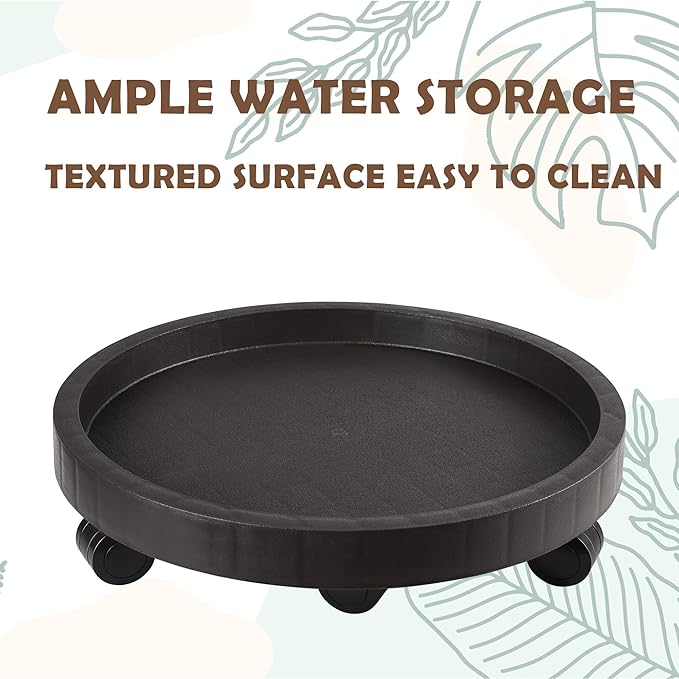 17.5 Inch Planter Caddies Rolling Saucer Caddy with Wheels, Heavy Duty Wheeled Stand for Potted Plant, Round Coaster Roller Base Tray with Casters, Flower Pot Dolly Holder for Indoor Outdoor