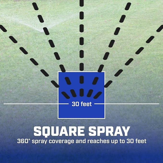 Chapin 6-9488: Square Pattern Spot Sprinkler 2 Pack, 360 Degree Sprinkler Head for Small Gardens and Lawns, Up to 30-Feet Coverage Area, Lawn Sprinkler, Small Area Yards and Garden Watering, Blue