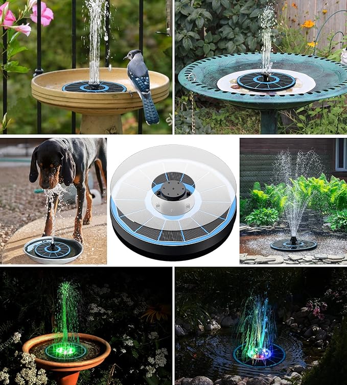 Solar Fountain Glass Panel with 2200 mah Battery, 3.5W Floating Solar Water Fountain with 4 Fixed Rods, Solar Fountain Pump for Bird Bath, Garden, Pond, Pool, Outdoor-Colorful Lights