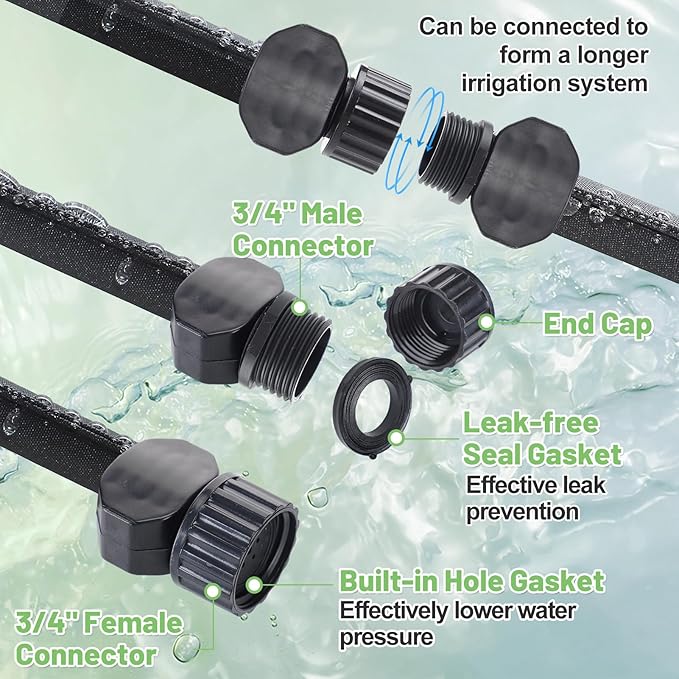 Soaker Hose 25FT for Garden Beds - 3/4" Heavy Duty Double Layer Drip Irrigation Hose, Save 85% Water- Linkable Flat Soaker Hose for Lawn Flower Bed Vegetable Field Effective Watering