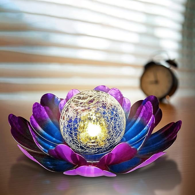 Solar Lotus Flower Light Outdoor Decorations,Solar Powered Outdoor Garden Decorative,Garden Decor Birthday Gift for Women Mom Grandma Decor Light,Waterproof Metal Lotus Yard Outside Decoration