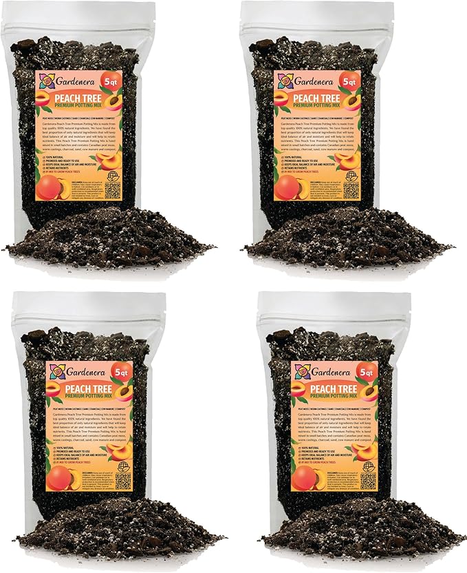 Premium Peach Potting Soil Mix - Optimal Nutrient-Rich Blend for Thriving and Juicy Peaches - 20 Quart