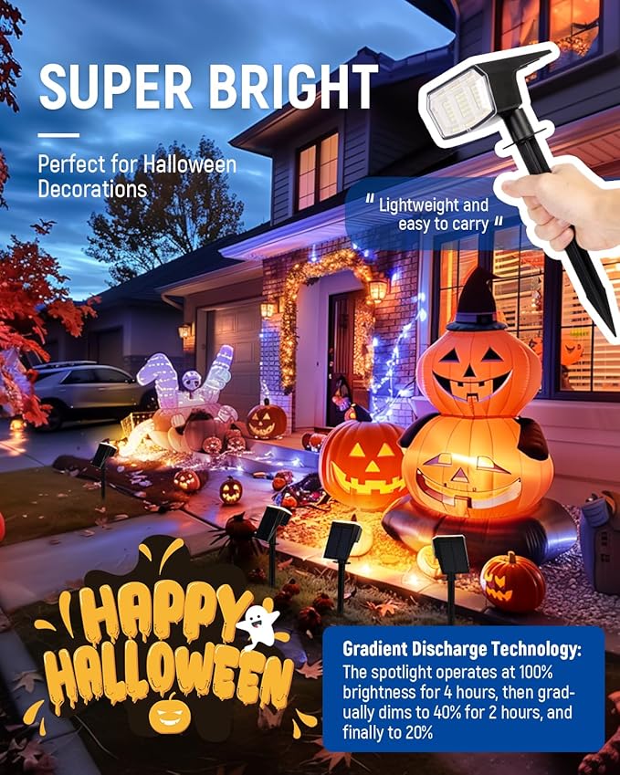 Solar spotlights Outdoor 63 LED 3 Lighting Modes, IP65 Waterproof Lighten Yard Garden House Garage Pathway for Christmas Decorations-4 Pack