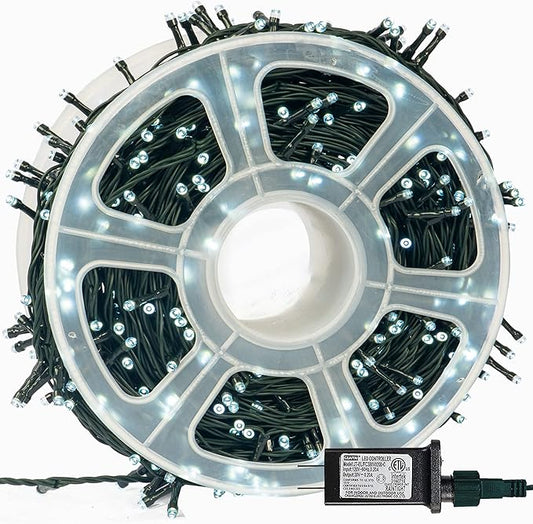 FUNPENY 164FT 500 LED Christmas Indoor Outdoor Decorative String Lights, 8 Modes Waterproof Plug in Green Wire LED Fairy Light for Christmas Party Wedding Garden Home Decoration (White)