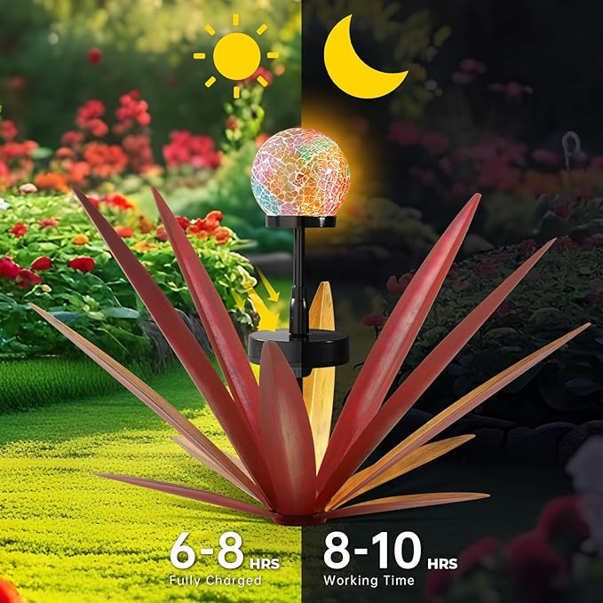 Tequila Rustic Sculpture Metal Yard Decor Hand Painted Metal Agave Garden Statue Red 2PCS