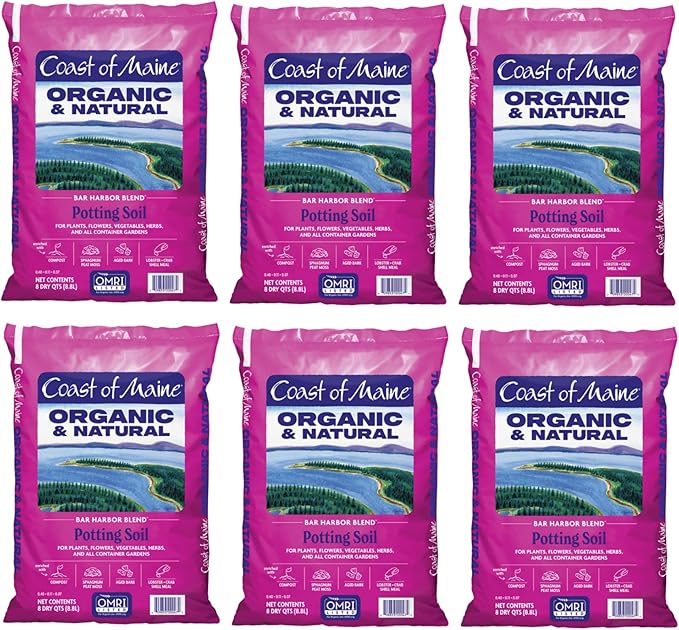 Coast of Maine Bar Harbor Blend, 8qt (Pack of 6) Organic and Natural Potting Soil for Houseplants, Flowers, Vegetables, Herbs and Containers