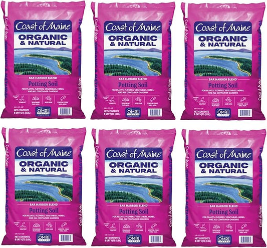 Coast of Maine Bar Harbor Blend, 8qt (Pack of 6) Organic and Natural Potting Soil for Houseplants, Flowers, Vegetables, Herbs and Containers