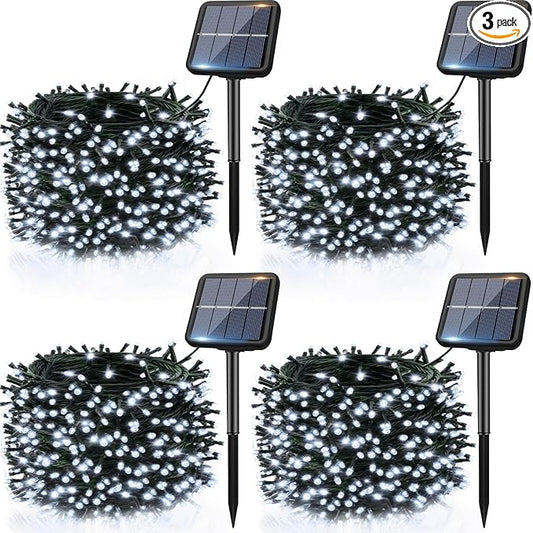 btfarm 4 Pack Solar String Lights Outdoor, Extra Long 480LED 156Ft Solar Christmas Lights Outside Waterproof, 8 Modes Solar Powered Tree Twinkle Light for Garden Yard Patio Party Decoration,Cool White