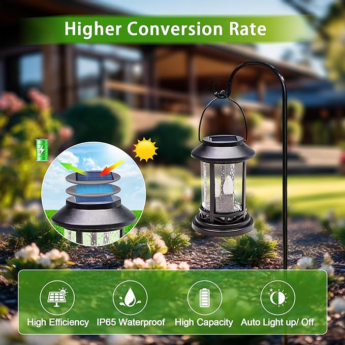 Beautyard Outdoor Solar Candles Lights Flickering Decorative Lantern Stake Lighting for Garden, Backyard, Lawn, Pathway, Patio Accessories and Decor ( 6 Pack , Black )…