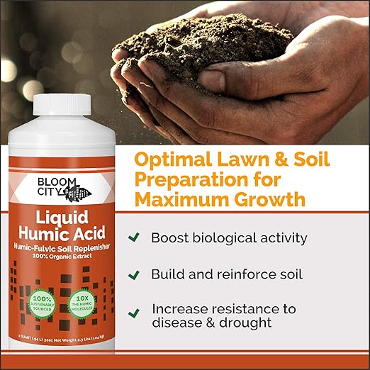Bloom City Organic Liquid Humic Soil Health Formula, Great for Houseplants, Gardens and Lawns, Quart (32 oz) Concentrated Makes 30+ Gallons