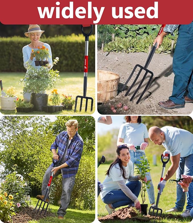 Digging Spading Fork Forged Steel with D Grip Handle 41” Premium 4-Tine Spading Digging Fork Sturdy Metal D-Grip Multi-Purpose Virtually Unbreakable Gardening Tool