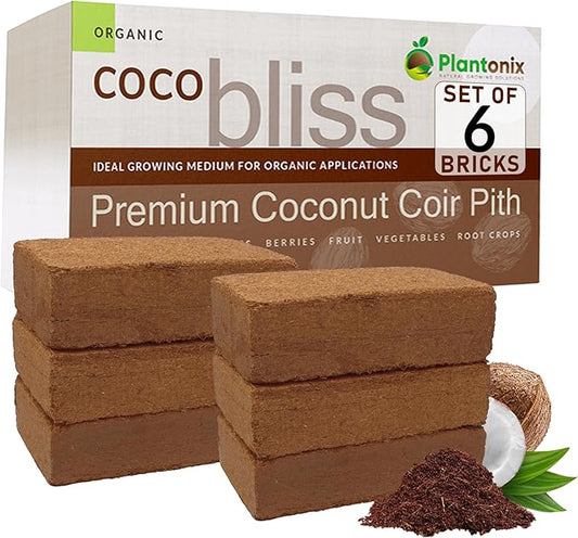 Coco Bliss Coco Coir Bricks (6-Pack, 650gm Bricks) - Organic Coco Coir for Plants - OMRI-Listed Coconut Coir for Plants - Coconut Coir Bricks - Coco Peat for Plants, Garden Soil, & Organic Mulch