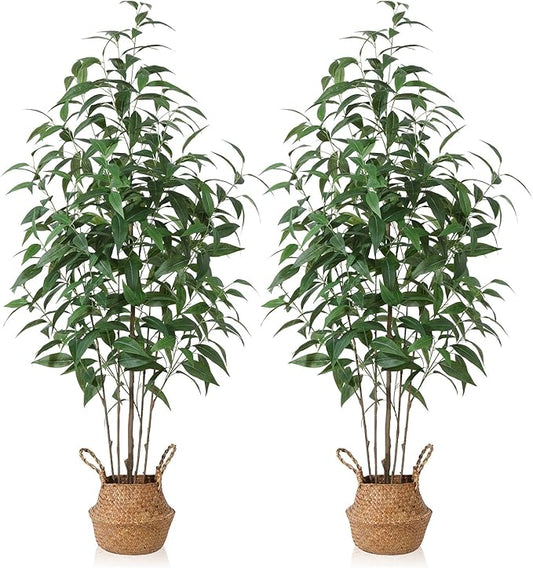Artificial Eucalyptus Tree,5Ft Tree Fake Plant in Pot for Home and Office Decor,Potted Faux Plants Tall Artificial Trees for Indoor, Outdoor