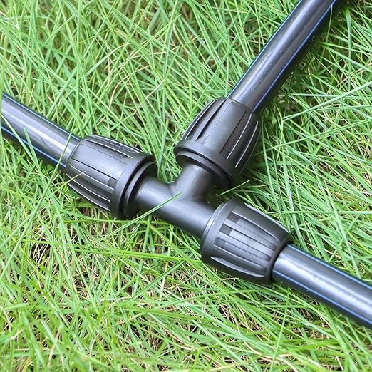 12 Pack Drip Irrigation Tee Fittings for 1/2 Inch Drip Tubing(1/2" ID x 0.65" OD), Anti-drop Barbed 1/2'' Drip Line Tee Connectors with Locked Nut for Garden Irrigation System Connection