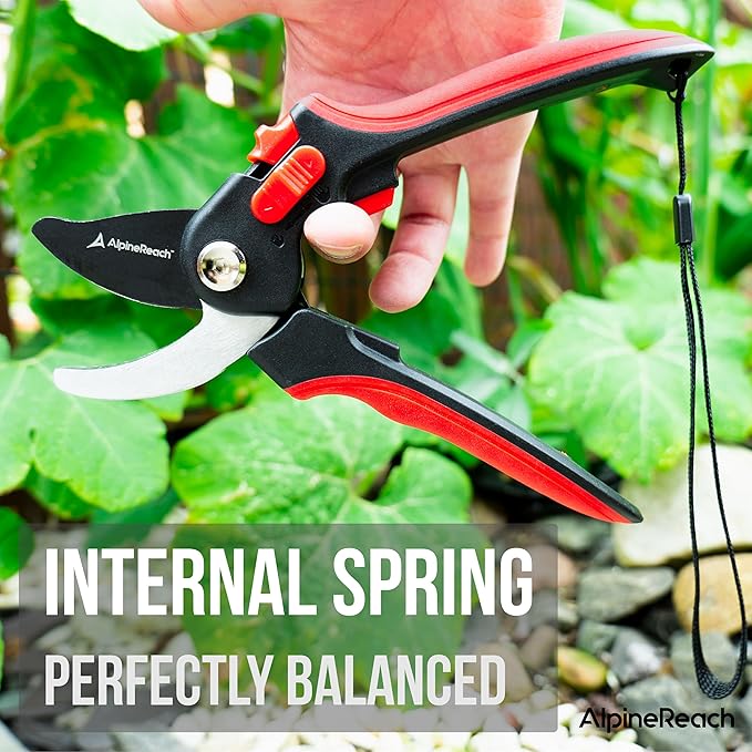 AlpineReach Anvil Pruning Shears for Gardening, Sharp Ergonomic Pruners, Heavy Duty High Carbon Steel Blade Plant Cutting Clippers, Adjustable Soft Handle for Small & Large Hands, Secateurs, Gift
