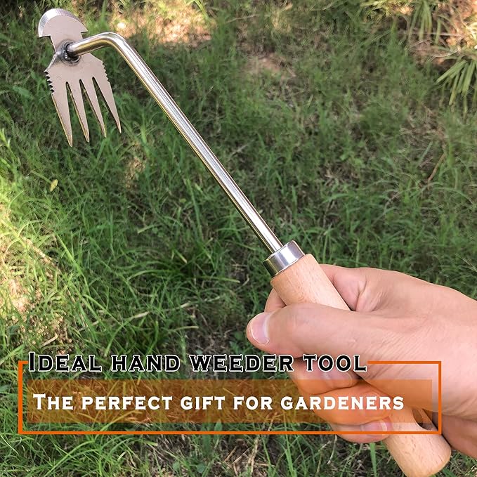 SHANFEEK Grass Sickle Japanese Weeding Hoe Garden Hand Tool Weeding Tools for Garden High-Strength Steel with Solid Wood Handle(Brown)