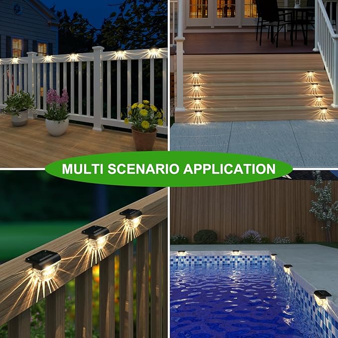 12 Pack Solar Deck Lights Outdoor, Solar Step Lights Waterproof for Outside, Yard, Patio, Garden, Pool, Railing, Stairs, Fence (Warm White)