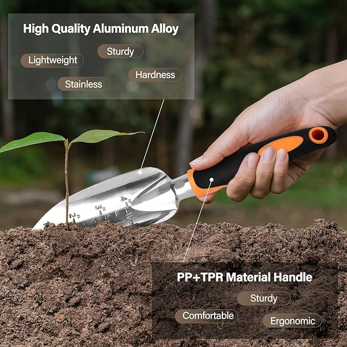 sungwoo Garden Tool Set 8 Piece, Heavy Duty and Lightweight Aluminium Alloy Tools with Non-Slip Ergonomic Handle, Storage Tote Bag, Gardening Hand Tools, for Women and Men Orange