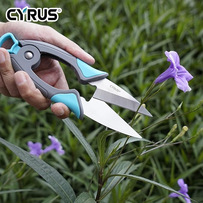 CYRUS Herb Scissors Garden Herb Shear,Sharp Blades with Safety Lock, Blue Gray